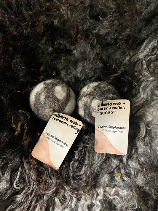 Wool Dryer Balls - Alberta wool w/ black Icelandic